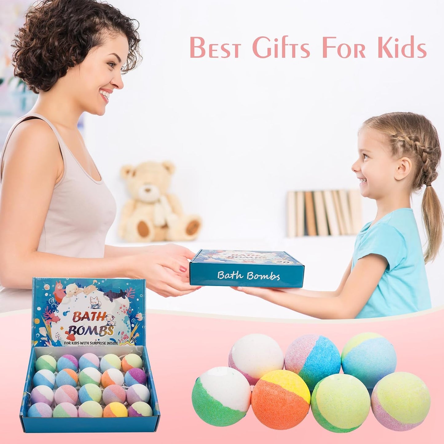 20 Pack Bath Bombs for Kids with Surprise inside Bubble Bath Toys Organic Natural Bath Bombs Set Easter Basket Stuffers Birthday Christmas Gift for Kids 3 4 5 6 7 8 Years Old Boys Toddlers Girls