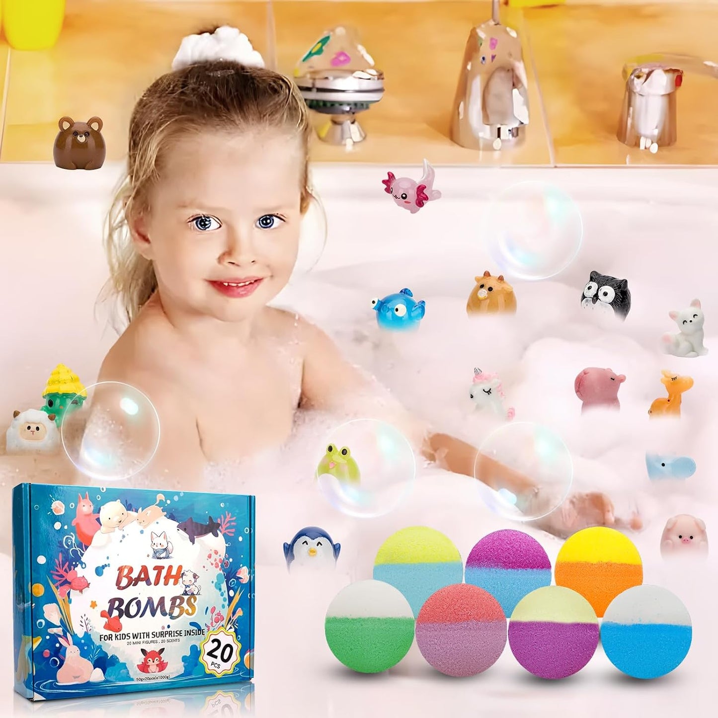 20 Pack Bath Bombs for Kids with Surprise inside Bubble Bath Toys Organic Natural Bath Bombs Set Easter Basket Stuffers Birthday Christmas Gift for Kids 3 4 5 6 7 8 Years Old Boys Toddlers Girls