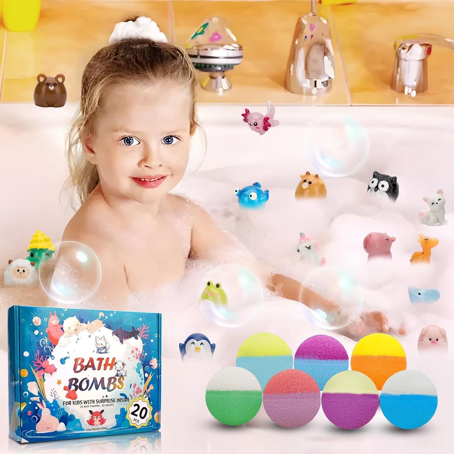20 Pack Bath Bombs for Kids with Surprise inside Bubble Bath Toys Organic Natural Bath Bombs Set Easter Basket Stuffers Birthday Christmas Gift for Kids 3 4 5 6 7 8 Years Old Boys Toddlers Girls